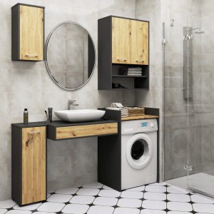 Szafka wisząca łazienkowa FIN 64 cm 2 drzwi 4 półki pojemna - grafit szary artisan 5