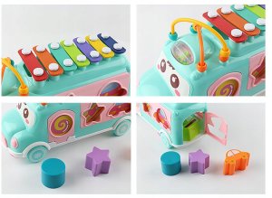 Duży Autobus Muzyczny Bus Dla Dzieci Sorter Klocków Cymbałki Grzechotka 5W1 9