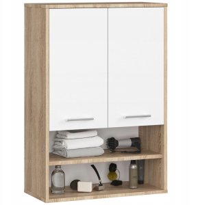 Szafka wisząca łazienkowa FIN 64 cm 2 drzwi 4 półki otwarta - sonoma biała 1
