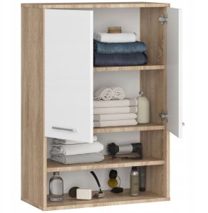 Szafka wisząca łazienkowa FIN 64 cm 2 drzwi 4 półki otwarta - sonoma biała 2
