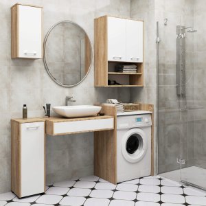 Szafka wisząca łazienkowa FIN 64 cm 2 drzwi 4 półki otwarta - sonoma biała 8