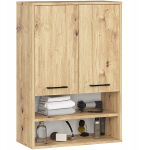 Szafka wisząca łazienkowa FIN 64 cm 2 drzwi 4 półki otwarta - dąb artisan 1