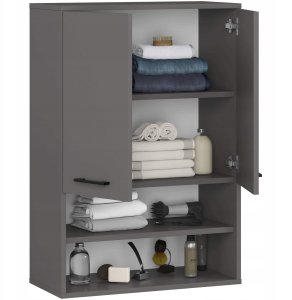 Szafka wisząca łazienkowa FIN 64 cm 2 drzwi 4 półki otwarta - grafit szary 2