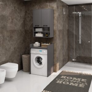 Szafka wisząca łazienkowa FIN 64 cm 2 drzwi 4 półki otwarta - grafit szary 4