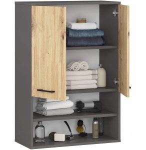 Szafka wisząca łazienkowa FIN 64 cm 2 drzwi 4 półki otwarta - grafit szary artisan 2