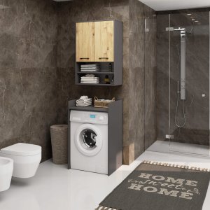 Szafka wisząca łazienkowa FIN 64 cm 2 drzwi 4 półki otwarta - grafit szary artisan 4