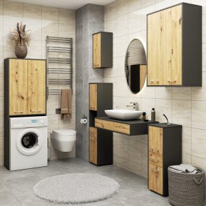 Szafka wisząca łazienkowa FIN 64 cm 2 drzwi 4 półki otwarta - grafit szary artisan 6