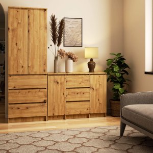 Komoda do salonu 101 cm 2 drzwi 3 szuflady 4 półki pojemna - dąb artisan 5