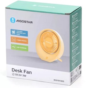 Przenośny wentylator stołowy, 4 łopatki, 3 prędkości, 1200 mAh 5V/USB 6