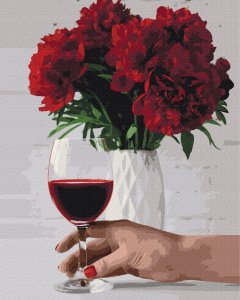 Malowanie po numerach - Piwonia i wino 40x50cm 1