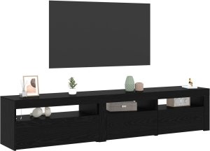 vidaXL Zestaw 2 szafek z oświetleniem LED Dąb czarny Drewno imitujące, Stojak na telewizor z oświetleniem LED - Dąb czarny - 75x35x40 cm - Wykonany z drewna imitującego 3