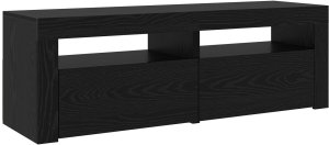 vidaXL Zestaw 2 szafek z oświetleniem LED Dąb czarny Drewno imitujące, Stojak na telewizor z oświetleniem LED - Dąb czarny - 75x35x40 cm - Wykonany z drewna imitującego 6