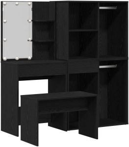 Zestaw toaletkowy vidaXL z oświetleniem LED czarny dąb, materiał drewnopochodny, Toaletka LED vidaXL w czarnym dębie, 60x40x140 cm, wykonana z materiału drewnopochodnego, Cabinet kosmetyczny vidaXL czarny dąb 80x40x75 cm, z materiału drewnopochodne 2