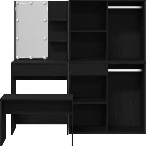 Zestaw toaletkowy vidaXL z oświetleniem LED czarny dąb, materiał drewnopochodny, Toaletka LED vidaXL w czarnym dębie, 60x40x140 cm, wykonana z materiału drewnopochodnego, Cabinet kosmetyczny vidaXL czarny dąb 80x40x75 cm, z materiału drewnopochodne 9