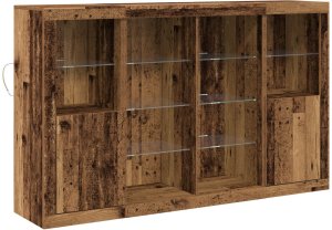 vidaXL Bufet z lampkami LED Stare drewno 163x37x100 cm Drewno inżynieryjne, Bufet z lampkami LED Stare drewno 41x37x100 cm 2