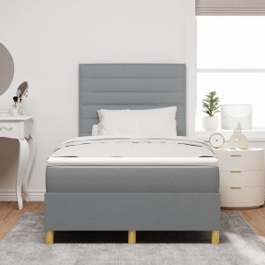 vidaXL Łóżko Box Spring z materacem jasnoszare małe podwójne tkanina 5