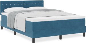 Łóżko z materacem vidaXL z box spring w ciemnym niebieskim 140x190 cm aksamit 3