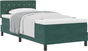 Łóżko z materacem vidaXL z ciemnozielonym obiciem z weluru, pojedyncze 2