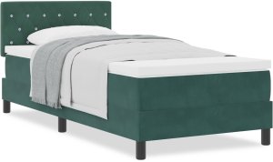 Łóżko z materacem vidaXL z ciemnozielonym obiciem z weluru, pojedyncze 3
