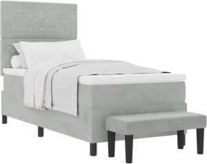 vidaXL vidaXL Łóżko Box Spring z Materacem & Ławką Jasnoszary 100x200 cm Aksamit 2