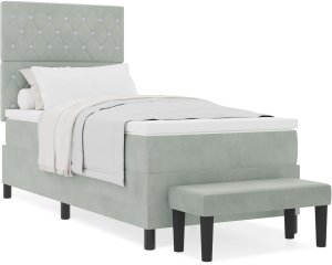 vidaXL vidaXL Łóżko Box Spring z Materacem & Ławką Jasnoszary 100x200 cm Aksamit 3