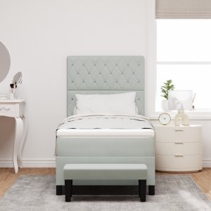 vidaXL vidaXL Łóżko Box Spring z Materacem & Ławką Jasnoszary 100x200 cm Aksamit 4