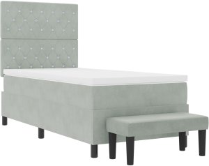 vidaXL vidaXL Łóżko Box Spring z Materacem & Ławką Jasnoszary 100x200 cm Aksamit 7