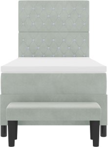 vidaXL vidaXL Łóżko Box Spring z Materacem & Ławką Jasnoszary 100x200 cm Aksamit 8