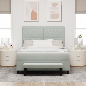 vidaXL vidaXL Łóżko z podstawą z materacem i ławką jasnoszare 140x200 cm aksamit 4