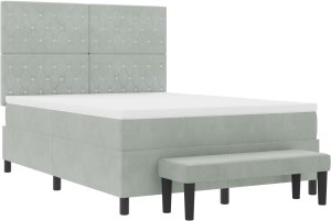 vidaXL vidaXL Łóżko z podstawą z materacem i ławką jasnoszare 140x200 cm aksamit 7