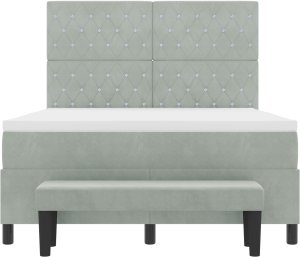 vidaXL vidaXL Łóżko z podstawą z materacem i ławką jasnoszare 140x200 cm aksamit 8