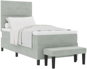 vidaXL Łóżko z materacem i ławką Jasnoszare 100x200 cm Welur 2