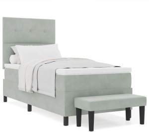 vidaXL Łóżko z materacem i ławką Jasnoszare 100x200 cm Welur 3