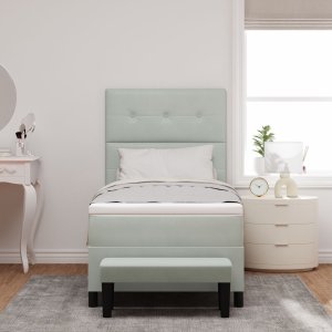 vidaXL Łóżko z materacem i ławką Jasnoszare 100x200 cm Welur 4