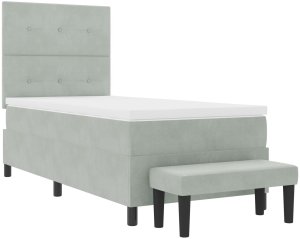 vidaXL Łóżko z materacem i ławką Jasnoszare 100x200 cm Welur 7