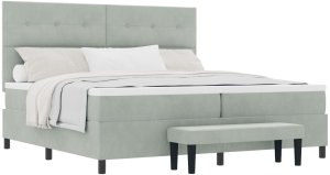 vidaXL Łóżko z box spring z materacem i ławką jasnoszarym 200x200 cm 2