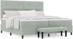 vidaXL Łóżko z box spring z materacem i ławką jasnoszarym 200x200 cm 3