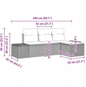 vidaXL Zestaw sof ogrodowych 4 częściowy z poduszkami Beżowy Poli Rattan 7