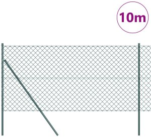 vidaXL Ogrodzenie z siatki ogniwowej z 7 słupkami 1x10 m ze stali ocynkowanej zielonej 3