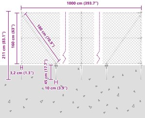 vidaXL Siatka Ogrodzeniowa z 7 Słupkami Kotwicznymi 1.6x10 m Stal Ocynkowana 9
