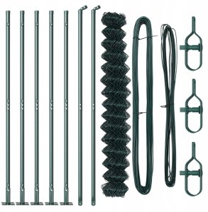 vidaXL Ogrodzenie z siatki z 7 flanszowymi słupkami 1.6x10 m ze stali ocynkowanej 2