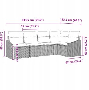 vidaXL 5-częściowy zestaw mebli ogrodowych z poduszkami czarny polirattan 11