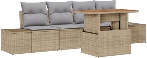 vidaXL 5-częściowy Zestaw Sof Ogrodowych z Poduszkami Beżowy Polirattan 2