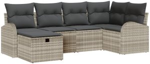 vidaXL Zestaw 6-elementowy sofa ogrodowa z jasnoszarymi poduszkami z poli rattan 2