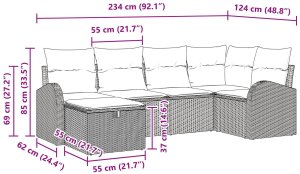 vidaXL Zestaw 6-elementowy sofa ogrodowa z jasnoszarymi poduszkami z poli rattan 10