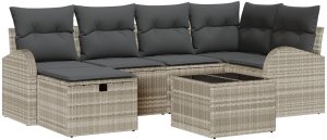 vidaXL Zestaw sof ogrodowych z 7 elementami z poduszkami jasnoszary polirattan 2