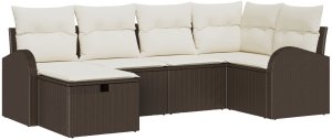 vidaXL Zestaw sofy ogrodowej z poduszkami 6-częściowy Brązowy Polirattan 2