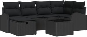vidaXL Zestaw Sofy Ogrodowej vivaXL 7-częściowy z poduszkami Czarny Polirattan 2