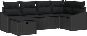 vidaXL Zestaw Sofy Ogrodowej z Poduszkami Czarny Polirattan 2