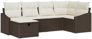 vidaXL 6-częściowy zestaw sof ogrodowych z poduszkami, brązowy rattan 2